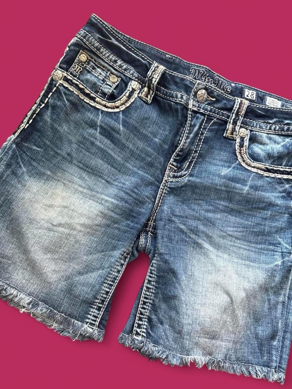 Miss me Blue Denim Women's Shorts - Classic Pocket Detail - Picture 3 of 4